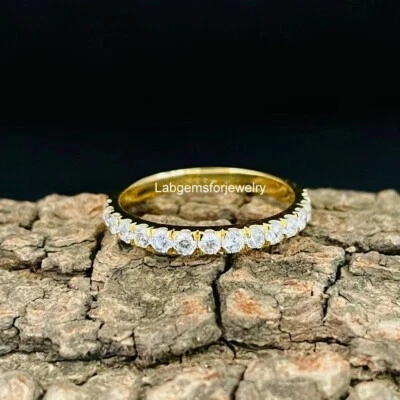 1Ct Round Cut Lab Grown Diamond Half Eternity Wedding Band 14k Yellow Gold - Image 1 of 4