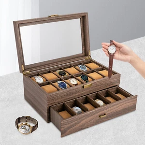 Caja de reloj 24 ranuras estuche de reloj para hombre soporte de joyería vitrina de reloj con cajón - Imagen 1 de 24