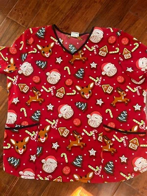 Rudolph the Red Nose Reindeer Medical Scrub Top Size 2XL - Image 1 of 3