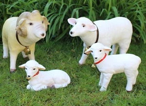 Deko Garten Figur Tierfigur Schafbock, Schaf und zwei Lämmlein aus Kunststoff - Bild 1 von 4