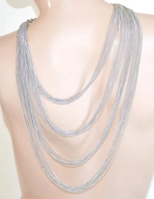 Collana lunga donna argento multi fili pendenti catena collier elegante UE35 - Immagine 1 di 2