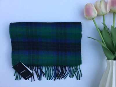 Nordstrom 100% Cachemira 68" x 12" Flecos Bufanda Azul Verde Negro Cuadros $89 Nuevo Foto 1 de 4