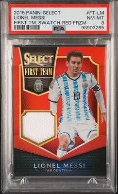 2015 Select Lionel Messi First Team Swatches - Red Prizm /49 PSA 8 (player worn) - Image 1 of 2