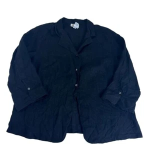 Talbots Linen Button Up Shirt Women Plus 16W Black Collared Casual Blazer Summer - Picture 1 of 5