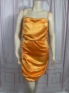 Women's Sleeveless Ruched Side Bodycon Dress - Wild Fable Orange Satin XXL - Picture 1 of 17