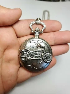 Vintage Motorcycle Pocket Watch W/ New Battery, Still Has The Plastic Cover on - Picture 1 of 8