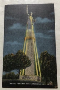 Vulcan, "The Iron Man" Night View Birmingham, Alabama. Postcard (V2) - Picture 1 of 2