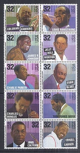 1995 US SC 2983-2992 Jazz Musicians Block of 10 - MNH P.O. Fresh w/ Free Mount - Picture 1 of 1