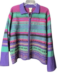 Koret Damen 100 % Wolle Strickjacke Reißverschluss vorne Azteken Südwesten XL Schulterpolster - Bild 1 von 11