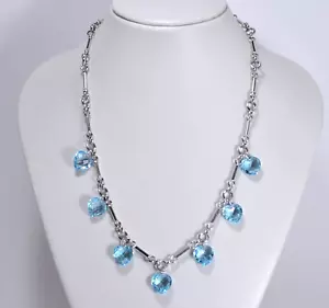 COLLANA ARGENTO 925 TUBICINI CON CUORI DI TOPAZIO AZZURRO 12 mm AGLN 0248 - Foto 1 di 3
