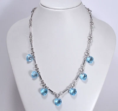 COLLANA  ARGENTO 925  TUBICINI CON CUORI DI TOPAZIO AZZURRO 12 mm      AGLN 0248 - Immagine 1 di 3