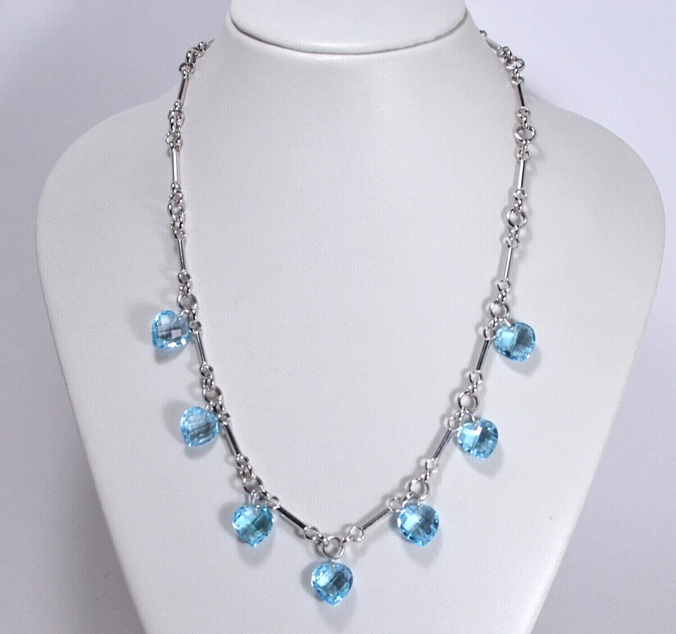 COLLANA  ARGENTO 925  TUBICINI CON CUORI DI TOPAZIO AZZURRO 12 mm      AGLN 0248 - Immagine 1 di 3