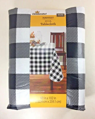 Way to Celebrate VINYL TABLECLOTH 60x102 BUFFALO CHECK Black White Plaid Plastic - Image 1 of 3