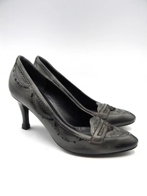 Ботинки на каблуках BOTTEGA VENETA темно-серые кожа тканые спереди размер 34 - Изображение 1 из 4