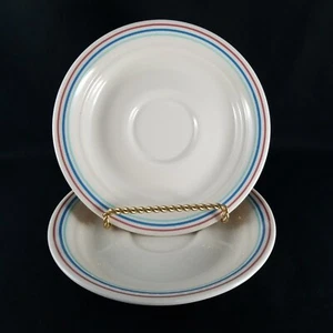 Corelle 6 1/4” Cream W/Red/Blue/Light Blue Pin Stripes Saucers Set of 2 Corning - Picture 1 of 6