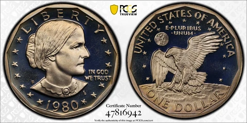 1980 S PROOF SBA $1 SUSAN B ANTHONY DOLLAR PCGS PR69DCAM Gold Shield & TrueView Cover