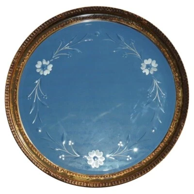 ESPEJO REDONDO CON MARCO DE VIDRIO GRABADO VENECIANO CIRCA 1930 CON MARCO DE PAN DE ORO Foto 1 de 4