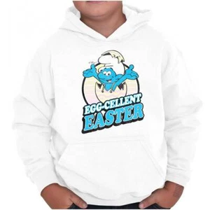 Cute Retro Smurfs Cartoon Egg-Cellent Easter Youth Hooded Sweatshirt Boy or Girl - Picture 1 of 7
