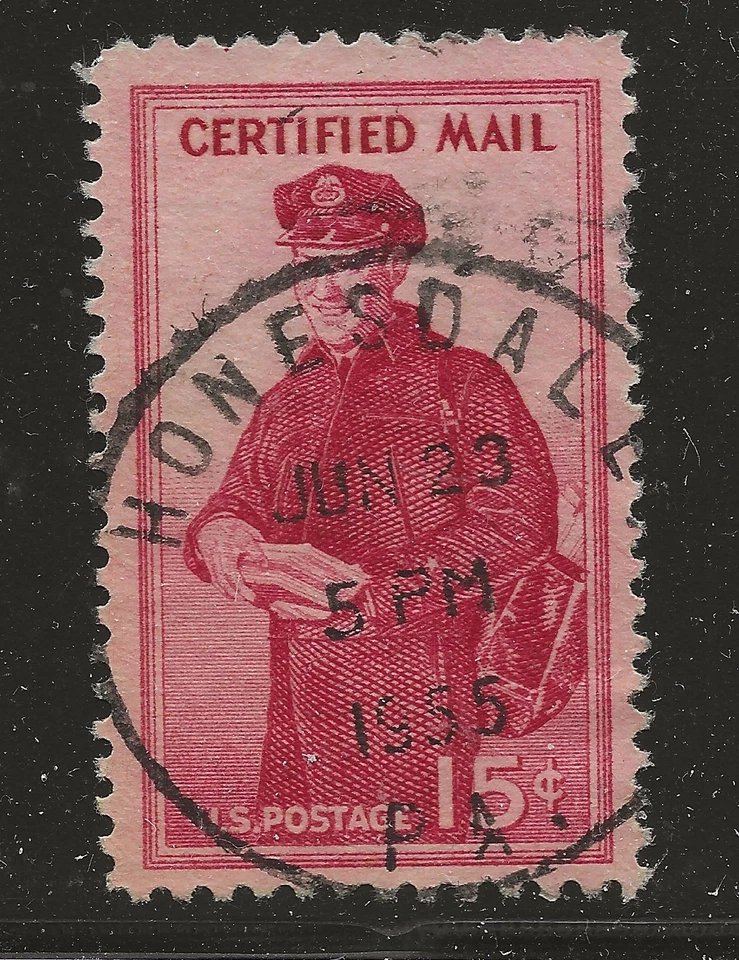 US Scott #FA1, Single 1955 Certified Mail 15c Used FVF - Image 1 of 1