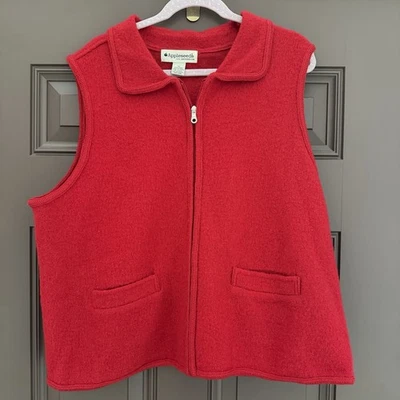 Colete suéter Appleseed feminino 1X 100% lã zíper completo vermelho em excelente estado usado - Imagem 1 de 4