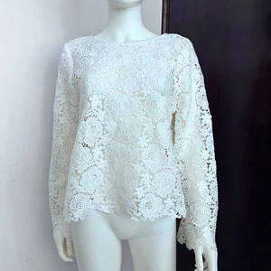 Langarm weiß Damen Spitze Top Cutout durchsichtig von CeCe Größe Medium Neu mit Etikett - Bild 1 von 7