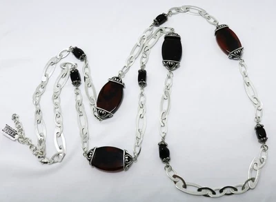 Brighton Rare Unique NWT Long Silver Brown & Black Statement Layering Necklace - Image 1 of 2