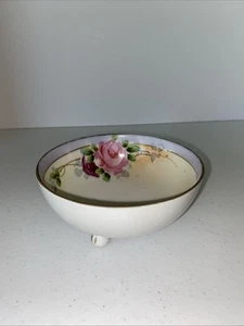 Vintage Nippon Hand Painted Footed Bowl Gold Trim Roses Purple Band - Picture 1 of 9