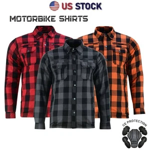 Men's Motorbike Plaid Armor Flannel Shirt Lumberjack Button Down Lined CE Armour - Picture 1 of 17