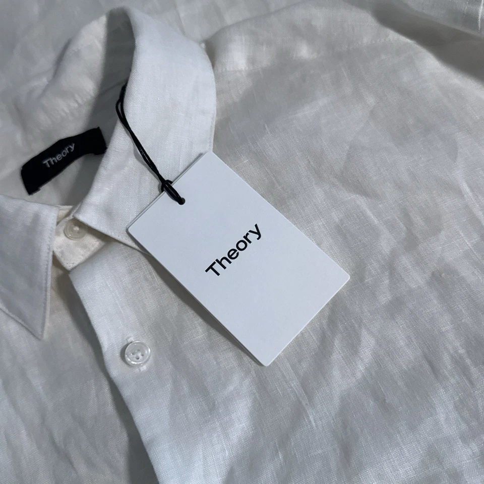 Theory Men's Size Large 100 Linen Ivory Precise Linen Long Sleeve Shirt L