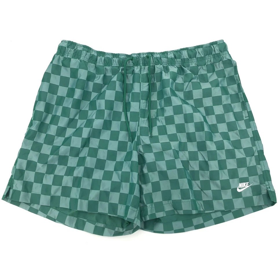 Nike Shorts Men's medium Green Checkered Check Metallic Shiny Club Flow
