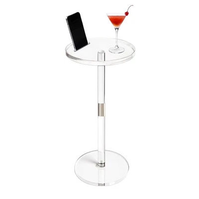 Acrylic Drink Table, Small Round Side Table for Small Space, Pedestal End Tab... - Image 1 of 4