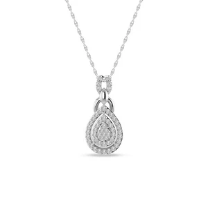 925 Sterling Silver Round Diamond Teardrop Necklace 18" Silver Rope Chain - Picture 1 of 5