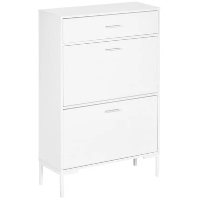 HOMCOM Mobile Scarpiera da 12 Paia con 2 Ante a Ribalta e Cassetto Bianco