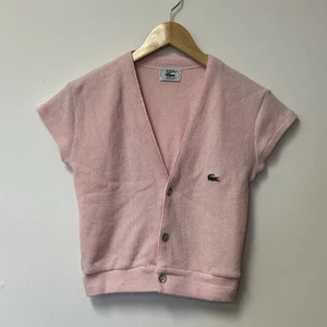 VTG 70s 80s Lacoste Women’s Pink Short Sleeve Cardigan Sz S M One Of A Kind RARE - Picture 1 of 3