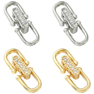 4x Oval Brass Zirconia Fold Over Clasps Connector for Bracelets Necklace Jewelry - Image 1 of 4