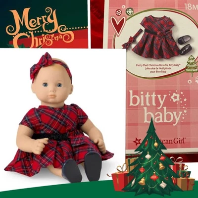 Vestido de Natal American Girl Bitty Baby lindo xadrez novo na caixa feriado 2021 novo na caixa - Imagem 1 de 3
