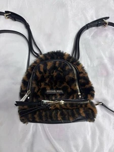 Leopard Mini Faux Fur Michael Kora Backpack - Picture 1 of 4