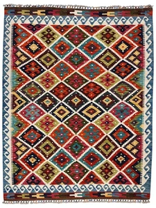 Handwoven Wool Kilim Rug 5'1"x6'7" – Colorful Tribal Geometric Flatweave - Picture 1 of 4