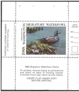 HALFPRICEDUCK Washington Duck Stamp 1988 $5.00 mini-sht/1 - Picture 1 of 1
