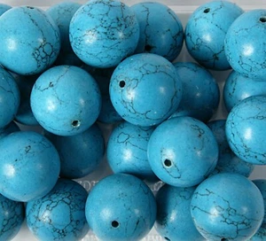 12 Stück Runde 20 mm Dunkeltürkis Howlith Perlen zur Schmuckherstellung B43L - Bild 1 von 1