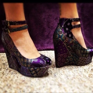 Aldo Women’s Shoes Wedge Peep Toe Size 37 US 6.5 Paisley - Picture 1 of 8