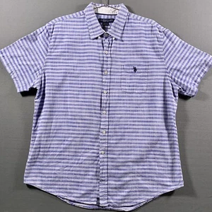 US Polo Assn Shirt Mens 2XL Blue Striped Button Up Short Sleeve - Picture 1 of 8