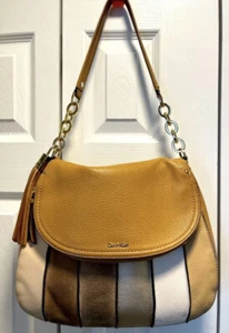 Calvin Klein-Lynn Hobo, Camel/Earth Tone, Pebbled Leather, Suede Shoulder Bag - Picture 1 of 12