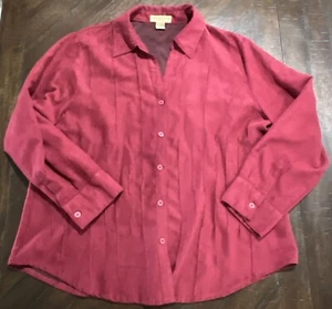 VTG NOTATIONS Woman Size 2X Button Up Blouse Top Long Sleeve Suede Dark Red - Picture 1 of 6