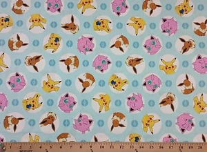 Cotton Bobbly Poke Pokemon Characters Light Blue Fabric Print by Yard D187.34 - Picture 1 of 1