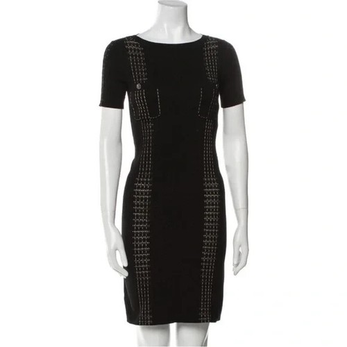 Abito maglione Chanel nero cotone maglia manica corta beige cucito 36