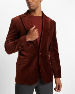 NEW EXPRESS $298 SOLID RUST SLIM VELVET BLAZER JACKET SZ 38S - Picture 1 of 5