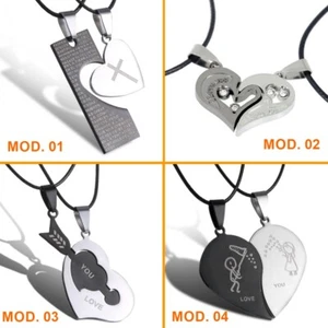 Collana Uomo Donna 2 in 1 Love Fidanzati Amiche del Cuore in Acciaio - Foto 1 di 18