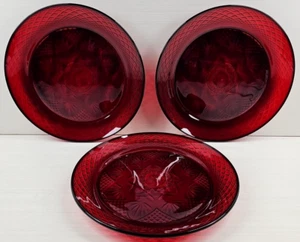 (3) Cristal D’Arques Antique Ruby Dinner Plates Set Cut Etched Dishes France Lot - Picture 1 of 24