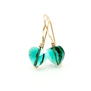 New Green Crystal Heart Love Earrings Gold Filled Women Drop Dangle Fashion Ear - Picture 1 of 6
